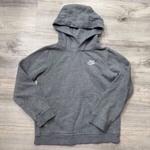 Nike Kids Sportswear Club Fleece Hoodie Heather Grey Futura Logo Small Pullover